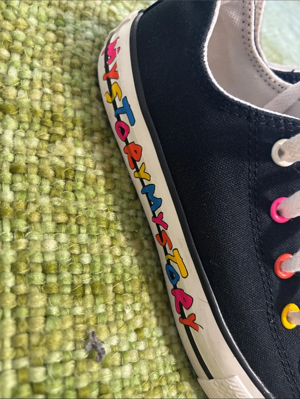 Converse Kids Black Canvas Sneakers with Rainbow Eyelets